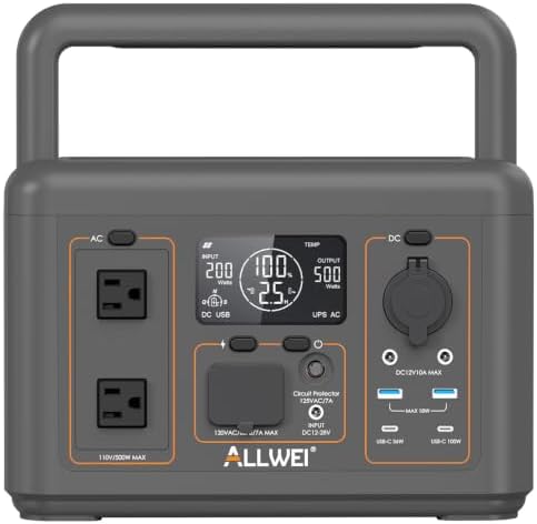 ALLWEI Portable Power Station 500W, 512Wh LiFePO4 Battery UPS Backup Power by ALLWEI