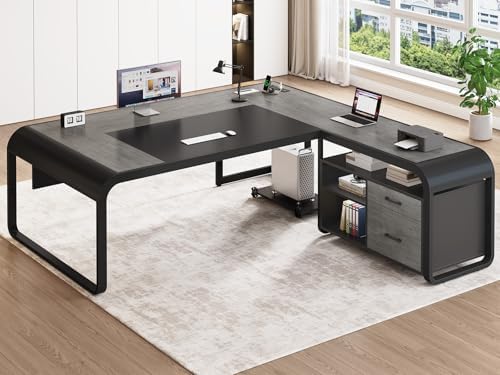 SEDETA 61" Executive L Shaped Desk with Drawer for Home Office,Grey by SEDETA
