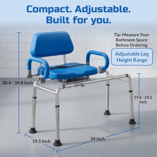 Platinum Health Carousel Sliding Shower Chair Tub Transfer Bench with Swivel Seat, Premium Padded, Pivoting Arms, Adjustable Space Saving Design for Tubs, Inside Shower, for Handicap & Seniors, Blue - Image 3