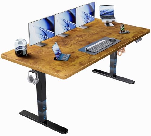 HUANUO 71x35 Inch 3-Stage Legs Electric Standing Desk,Large Height Adjustable Office Desk with Brushless Motor,Stand Up Desk with 4 Memory Presets & 2 Hooks,Computer Desk for Home Office,Vintage Brown by HUANUO
