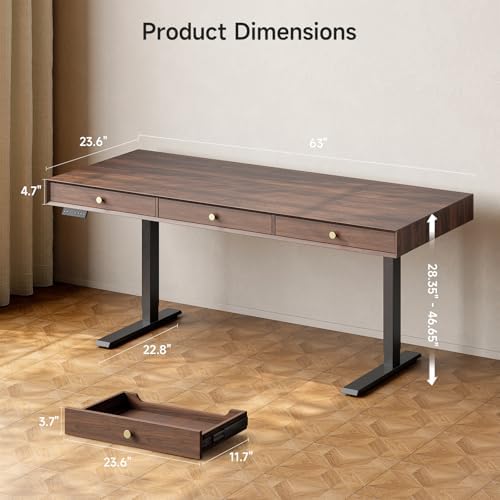 ONBRILL Electric Standing Desk with 3 Drawers, 63x24 Inch Height Adjustable - Image 2