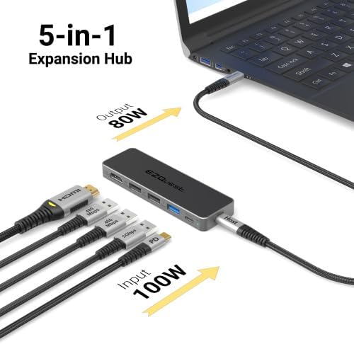 USB-C 5-in-1 Hub Pro Series: 4K 60Hz HDMI, 100W PD Charging, USB 3.0 Data, 20" Detachable Cable. Multiport Adapter for MacBook - Image 3