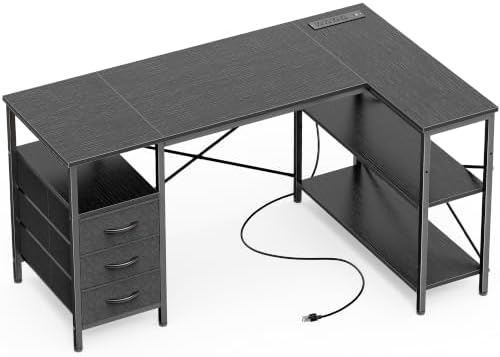 Huuger L Shaped Office Desk with Power Outlets & 3 Drawers by Huuger
