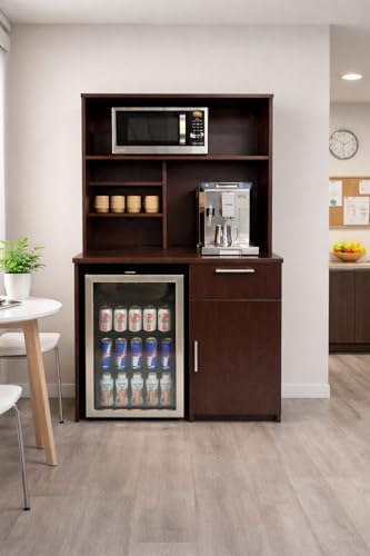 BREAKtime Compact Fridge and Microwave Space Hutch Cabinet, Commercial Office Breakroom Coffee Station, Fully Assembled, 36" W x 24" D x 75" H, Appliances Not Included, Espresso - Image 2