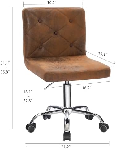 VECELO PU Leather Mid-Back Armless Desk Chair Adjustable Height 360° Rolling Swivel for Home Office Work, Dark Brown - Image 3