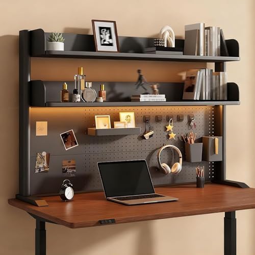 Desktop Bookshelf Organizer, Desktop Bookshelf Adjustable Hutch,Countertop Desk Hutch with Pegboard and Accessories,Storage Organizer Display Rack for Home Office Dorm(Black,L100xh95cm/39.4x37.4'') by Unknown