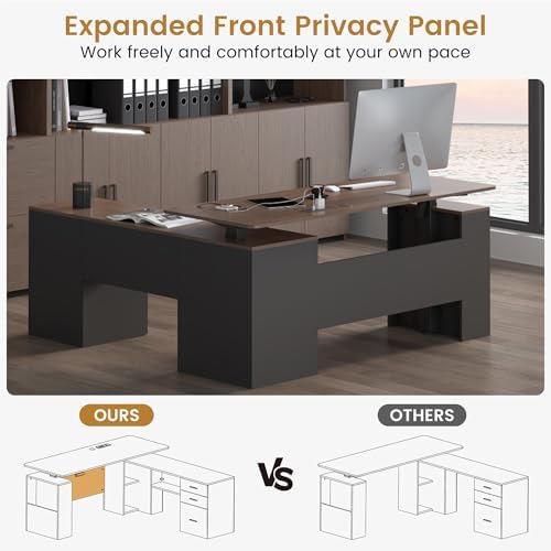 JOMEED 63" L Shaped Executive Standing Desk with Drawers,Brown and Black - Image 4