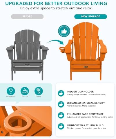 SERWALL Folding Adirondack Chairs with Cup Holder, Fire Pit Chair -Orange - Image 7