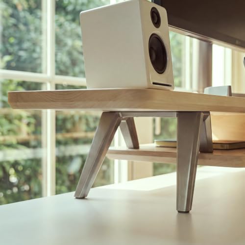 Fenge Dual Monitor Stand Riser, Wooden Desk Shelf with 2-Tier Storage - Image 5