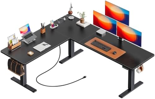 Huuger 75 x 63 Inch L Shaped Standing Desk with Power Outlets by Huuger