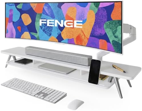 Fenge Dual Monitor Stand Riser, Wooden Desk Shelf with 2-Tier Storage by Fenge
