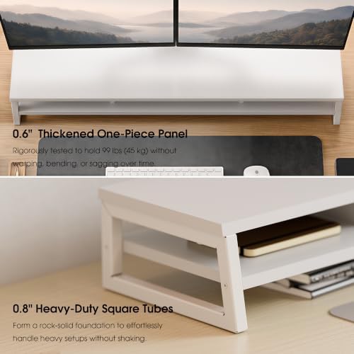 Fenge Dual Monitor Riser for Desk, Open Shelf with 3 Storage Compartments - Image 4