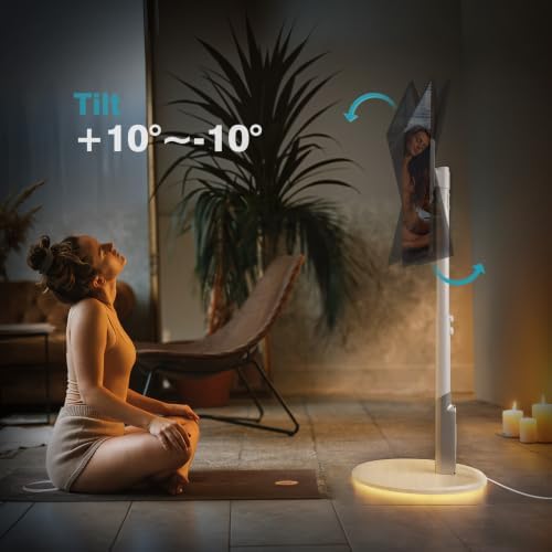 Floor Mobile TV Stand with Power Outlet, Rolling TV Cart for 27-70 Inch OLED LED Monitors, 6 Levels of Height Adjustment, Ambient Lighting on the Bottom Wheels Holds up to 88lbs, 400x400mm - Image 3