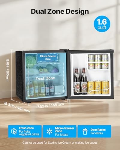 VEVOR Mini Fridge with Freezer, 1.6 Cu.Ft Compact Refrigerator w/Micron Freezer Zone, 7-Modes Adjust Temp, Energy Efficient Small Fridges, Reversible Door, Low Noise, for Bedroom Dorm Office, Black - Image 2