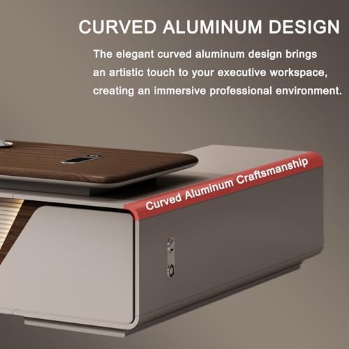 Executive Office Desk with Storage Cabinet,Modern l Shaped Executive Desk,50MM Thick Desktop for CEO Office, Reception & Commercial Workspace - Image 4