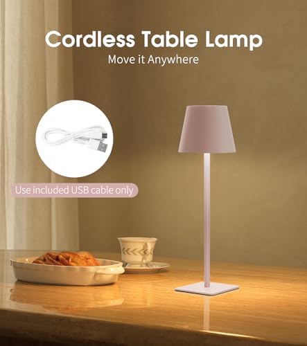 UME 3 Pack Cordless Table Lamp, Battery Operated Lamp - Portable Waterproof Rechargeable Table Lamp w/ 3 Color Temps & Stepless Dimming for Dinner, Desk, Cafe, Outdoor (Pink) - Image 2
