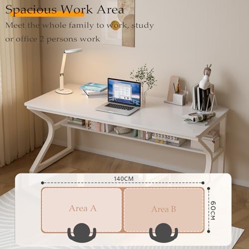 OSCHF 55-Inch Extra Long Desk with Storage Shelf, Warm White - Image 3