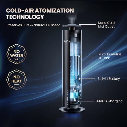 Waterless Essential Oil Diffuser for Large Room up to 1000 Sq Ft - Smart Hotel Scent Diffuser for Home with App, Remote & Timer, Whisper-Quiet Aluminum, Includes 2 x 120ml Oils (Black) - Image 4