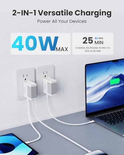 Gitryin 1 Micro USB, 1 Lightning, 2 Type-C Retractable Wall Chargers and 1 Power Strip, 12-in-1 Modular Charging Station - Image 5