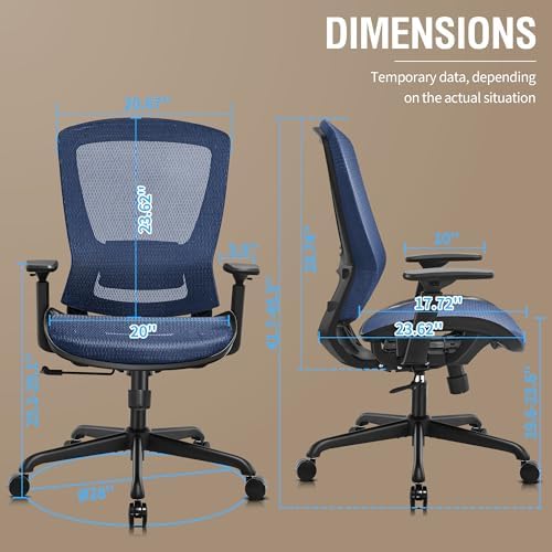 ELABEST Mesh Office Chair,Ergonomic Computer Desk Chair,Sturdy Task Chair- Adjustable Lumbar Support & Armrests,Tilt Function,Comfort Wide Seat,Swivel Home Office Chair (Blue) - Image 3
