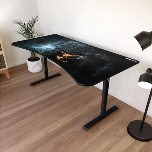 Arozzi Arena Special Edition Ultrawide Curved Gaming and Office Desk with Full Surface Water Resistant Desk Mat Custom Monitor Mount Cable Management Cut Outs - Omega - Image 2
