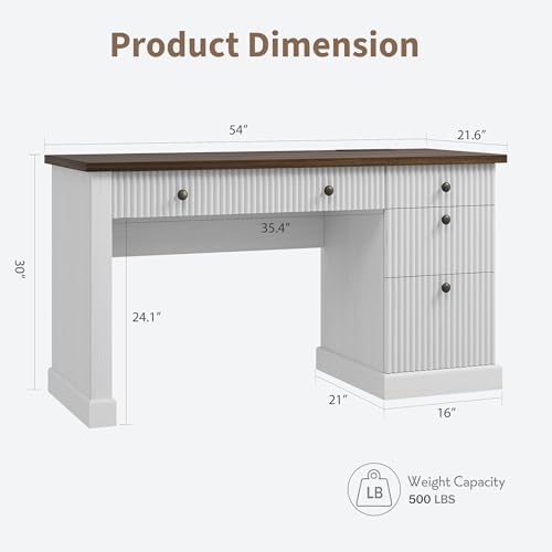 Garvee 54" Fluted Home Office Desk with File Drawer for Home Office - Image 2