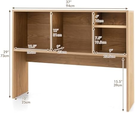 LDAILY Desktop Bookshelf, 2-Tier Office Desk Shelf Organizer Desk Hutch with 4 Shelves, 37’’L Wood Storage Rack Display Shelf for Computer Desk, Office, College Dorm, Bedroom (Natural) - Image 3