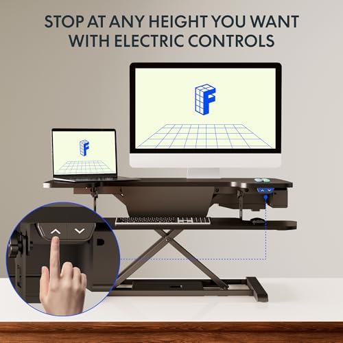 FLEXISPOT 35 inch Electric Standing Desk Converter, Motorized Stand up Desk Riser, Monitor and Laptop Workstation with Wide Keyboard Tray, Black - Image 4