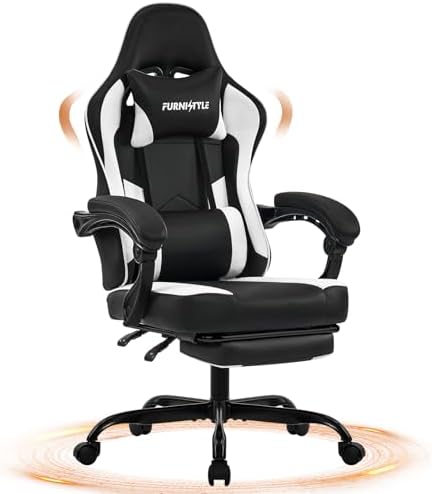 Gaming Chair with Footrest, Video Game Chairs for Adults, Black White by Furnistyle