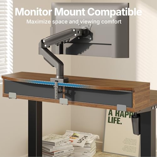 HUANUO 32 x 21 Standing Desk with 2 Drawers, C-Clamp Compatible, Walnut - Image 4