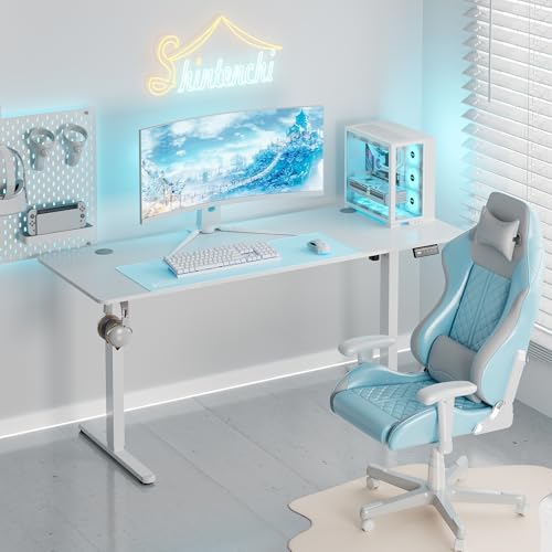 Shintenchi Standing Desk, 63x24 Inch Height Adjustable Electric Sit Stand up Desk, Ergonomic Rising Computer Table, Modern Lift Gaming Desk Workstation for Home Office, White - Image 4