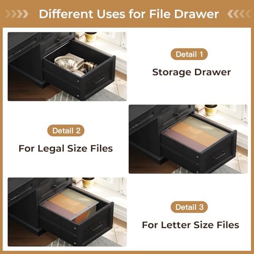 BTHFST 59.1" Executive Desk with File Drawer, Charging Station, Black - Image 4