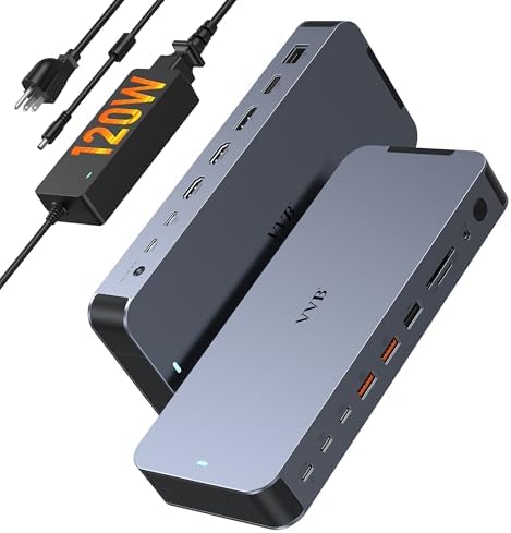 Laptop Docking Station USB C Dock Multiport Hub with 120W Power Adapter by VVB
