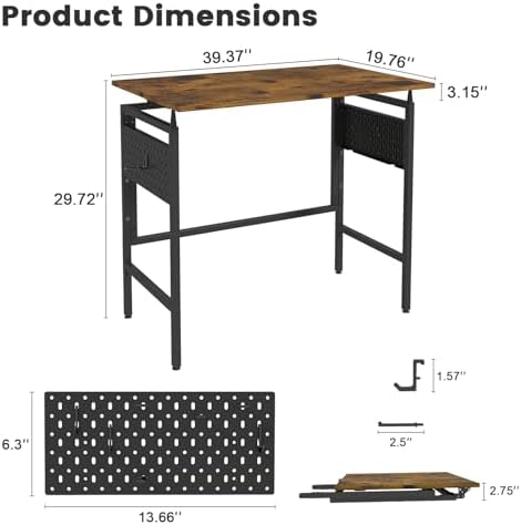 Hadulcet Folding Desk 40" Foldable Desk with Removable Pegboards - Image 3