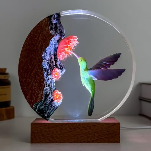 Hummingbird Resin Lamp, Handmade Resin Night Light for Home Office Decor by NICEHERA