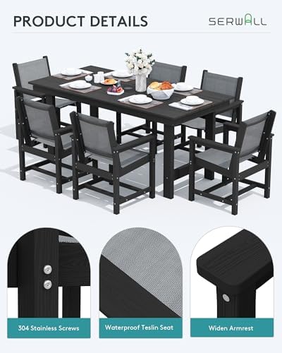 SERWALL 5 Pcs HDPE Patio Dining Set, HDPE Dining Set for 4, Gray - Image 6