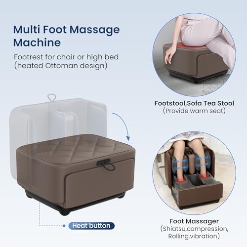 COMFIER 2 in 1 FSA Foot Massager Machine,HSA Shiatsu Foot and Calf Massager with Heat,Kneading,Vibration,Compression Massagers for Feet Health,Plantar Fasclitis,Gift for Mom Dad(Brown) - Image 5