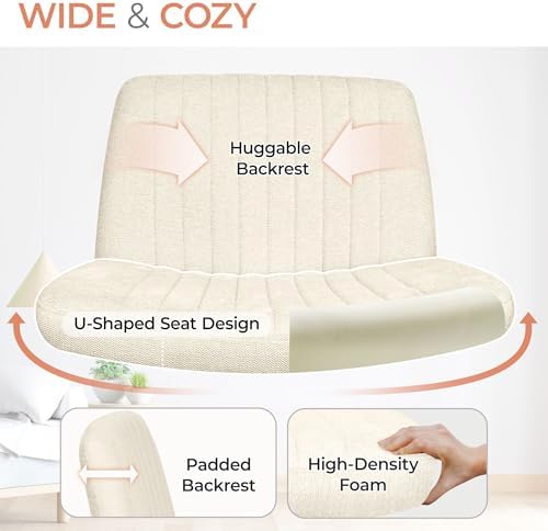 Orange Factory Criss Cross Chair, Wide Fabric Vanity Seat, Beige No Wheel - Image 4