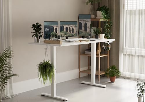 Claiks Electric Standing Desk, Adjustable Height Stand up Desk, 63x24 Inches Sit Stand Home Office Desk with Splice Board, White Frame/White Top - Image 2