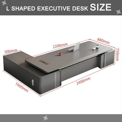 Executive Office Desk with Storage Cabinet,Modern l Shaped Executive Desk,50MM Thick Desktop for CEO Office, Reception & Commercial Workspace - Image 2