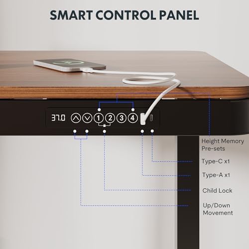FLEXISPOT Comhar 48" Electric Standing Desk with Storage, Built-in Drawer & USB Charging Ports, Height Adjustable Sit Stand Computer Desk, Quick Assembly, Child Lock, Walnut - Image 6