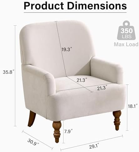 Modern Wingback Accent Chair, Upholstered Fabric Living Room Armchair with Wood Legs, Single Sofa Lounge Chair for Bedroom, Office & Reading Room (2, Beige) - Image 2