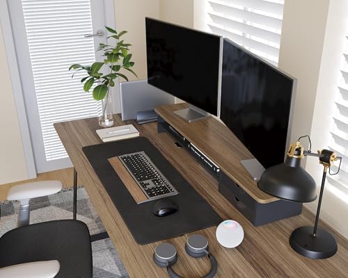 Fenge Monitor Stand, Desk Computer Riser with Frosted Storage Drawer, Brown - Image 5