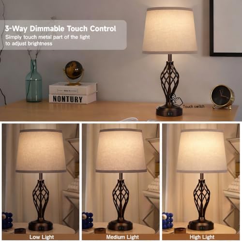 Ruiever Touch Table Lamps Set of 2, nightstand lamp with USB Ports Bedside 3 Way Touch dimmer Desk lamp for Living Room Bedroom,Brown Painted Spiral cage Base Design Warm White dimmer Bulbs Included. - Image 5