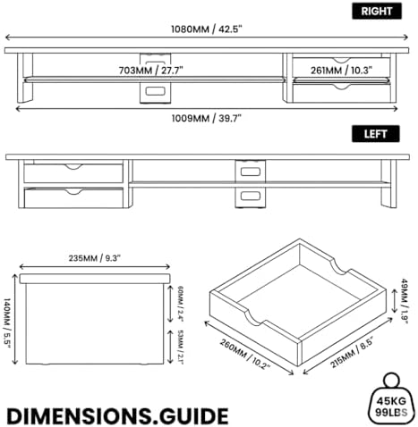 Fenge Monitor Stand, Desk Computer Riser with Frosted Storage Drawer, Brown - Image 3