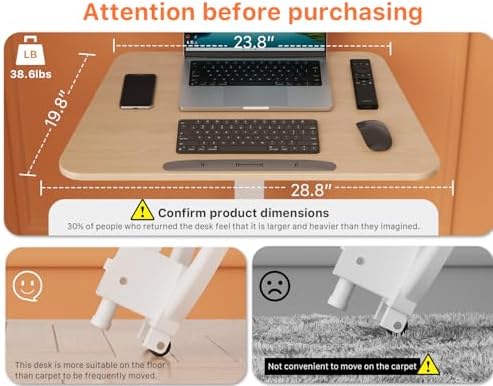 JOY worker Foldable Mobile Standing Desk, 90° Tilt Rolling Laptop Desk, Oak - Image 3