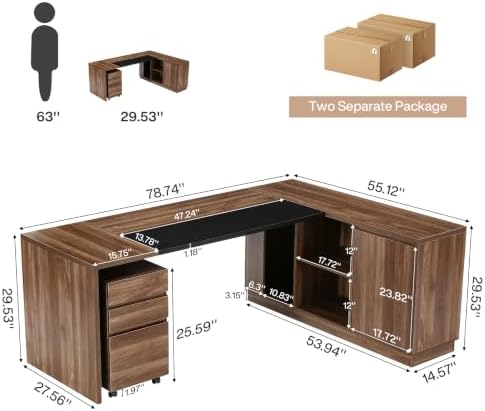 Tribesigns 78.7-Inch L-Shaped Executive Desk with Mobile File Cabinet - Image 2