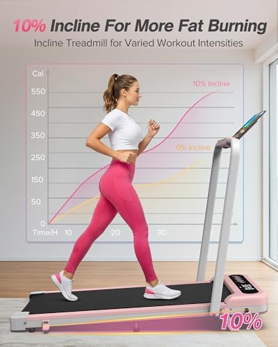 WELLFIT Pink Walking Pad with 10% Incline and Handle Bar, 350+ Lbs Capacity - Image 3