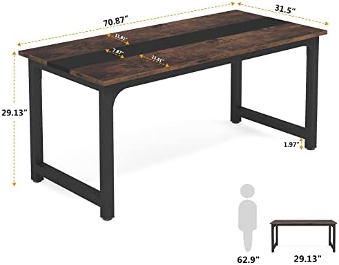 Tribesigns 70.8”Executive Desk, Large Office Computer Desk with Thicken Frame, Modern Simple Workstation Business Furniture for Home Office, Vintage Brown/Black - Image 2