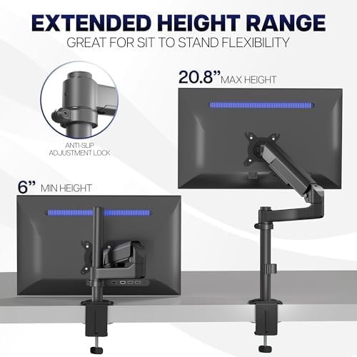 VIVO Heavy Duty Articulating Single Pneumatic Spring Arm Desk Mount Stand, Fits 17 to 40 inch Standard Screens or Ultrawides up to 26.4 lbs with Maximum VESA 100x100mm, STAND-V101H - Image 4